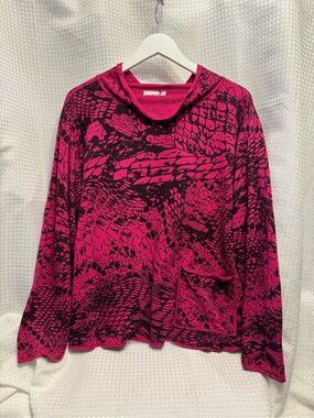 Women's Fuchsia and Black Cowl Neck Pullover Sweater